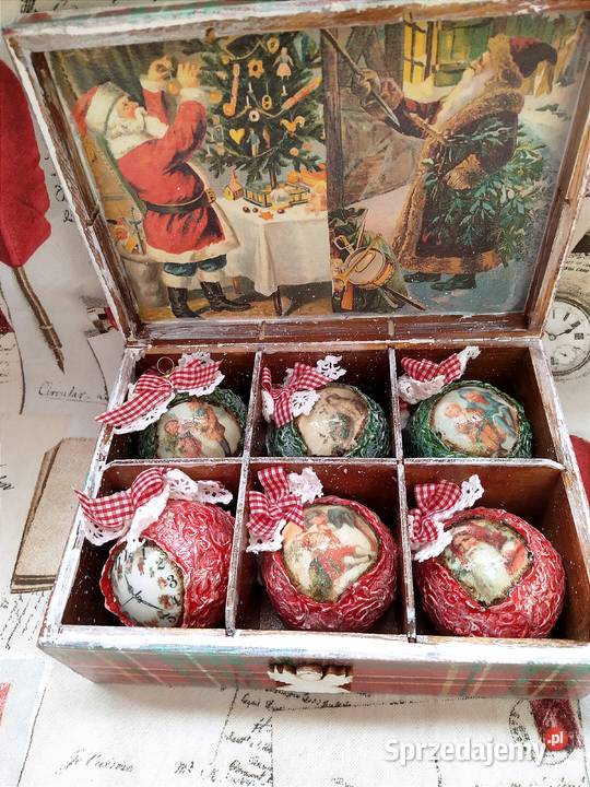 Zestaw bombek decoupage w ozdobnym pudełku wielokolorowy Czarków