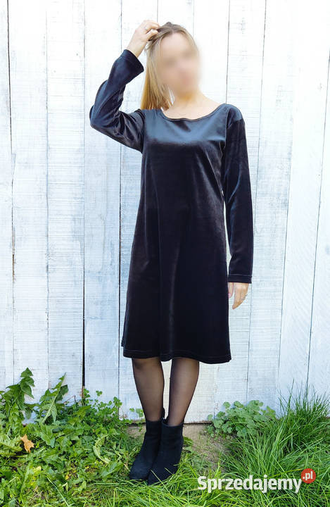 Czarna sukienka vintage 40 L welur welurowa mini czarny Szczecin