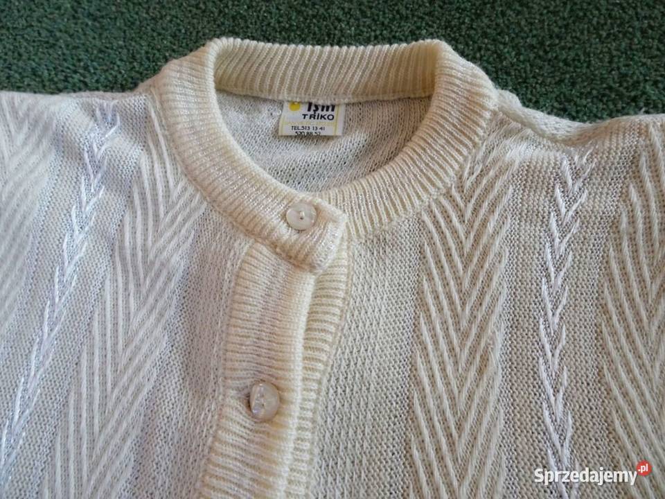 Sweter Zapinany Kremowy Bufki Vintage 40 Nowy Sącz