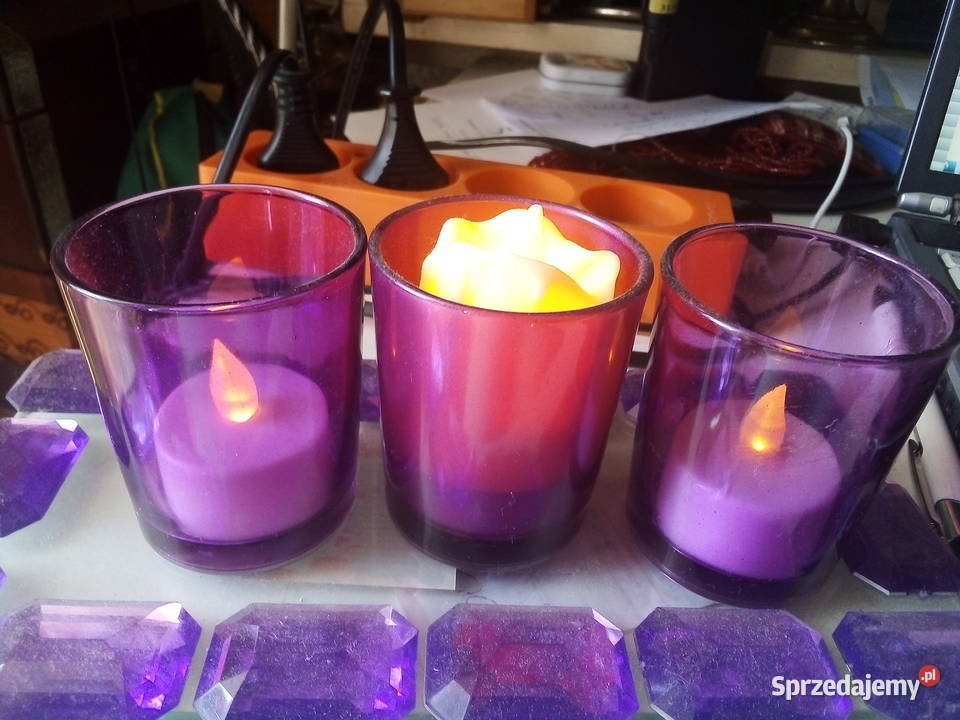 Swieczniki na tacy kolor fiolet Dekoracje i ozdoby Warszawa