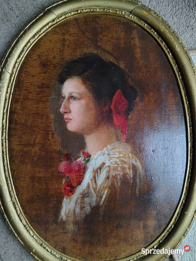 Portret młodej kobiety stary obraz olejny pomorskie Kartuzy
