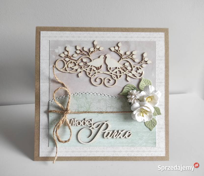 Kartka ręcznie robiona ślub ptaki Antyki, Sztuka, Kolekcje Łódź