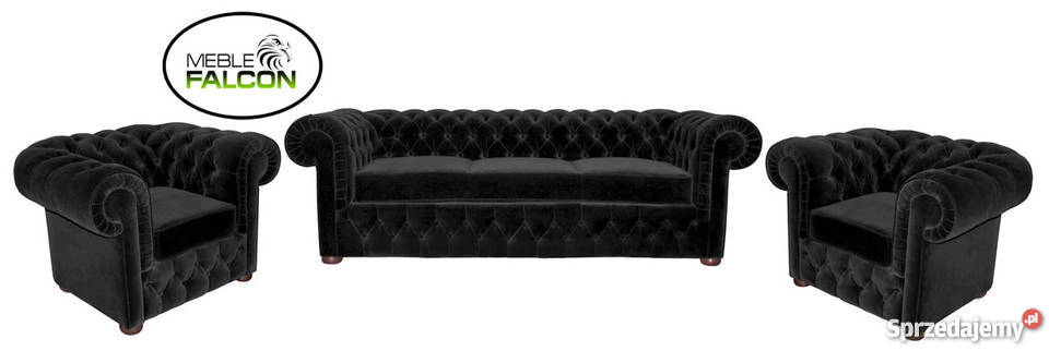 Komplet wypoczynkowy Chesterfield (sofa + 2 fotele)