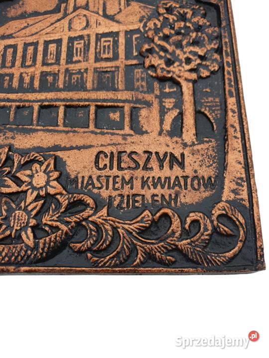 Stary obraz żeliwo płaskorzeźba Cieszyn lata 60 sprzedam
