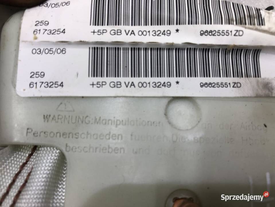 AIRBAG FOTELA PRAWY PRZÓD PEUGEOT 407 96625551ZD