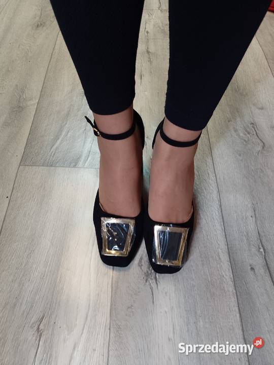 3940 Czarne bogato zdobione czółenka wieczorowe 25.5cm