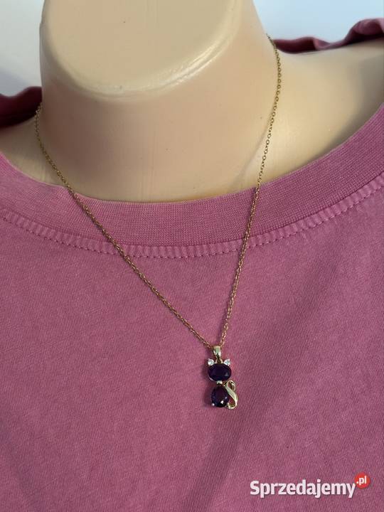 Naszyjnik z kotkiem i fioletowymi kryształkami Pruszków sprzedam