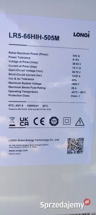 Panele fotowoltaiczny 505 W Ostrzeszów