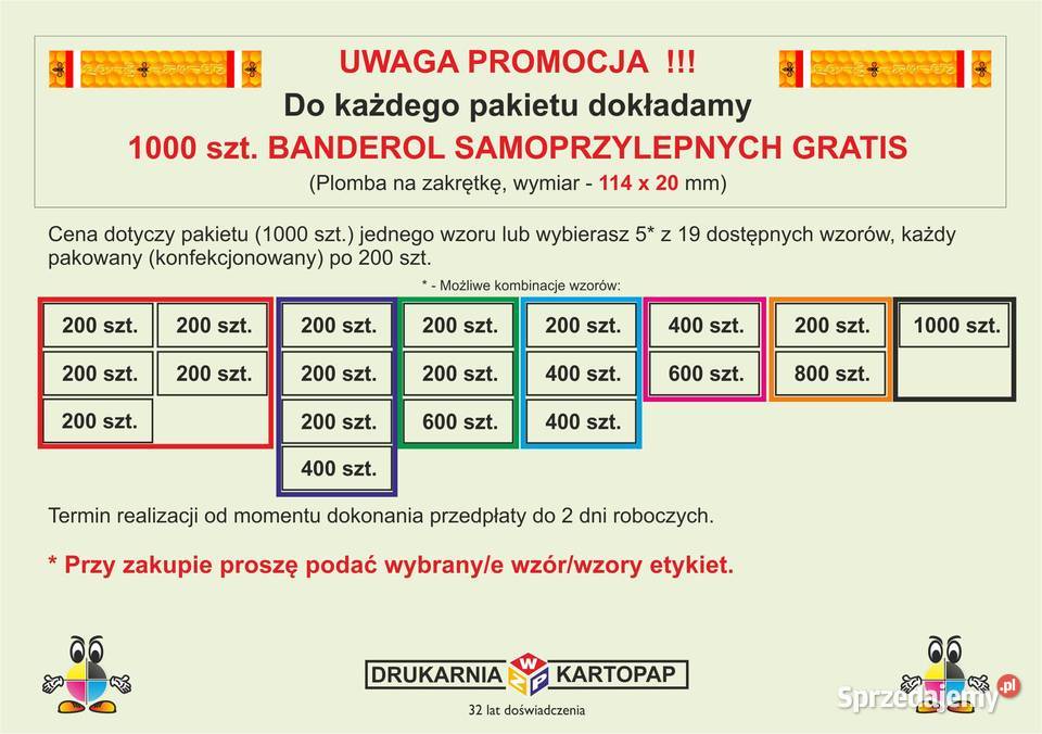 Naklejki Etykiety na MIÓD 1000 BANDEROLE Włocławek sprzedam