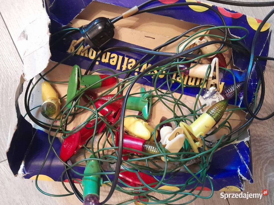 Ozdoby choinkowe bąbki oświetlenie lampki z prl łódzkie Konstantki