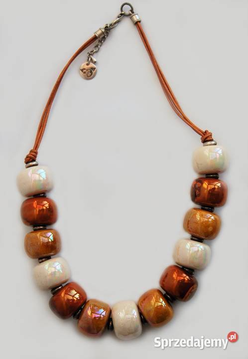 Naszyjnik korale ceramiczne miedzianobrązowe Lublin sprzedam
