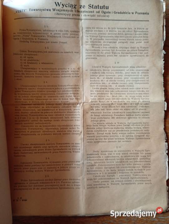 Stary dokument ubezpieczenia śląskie Rybnik