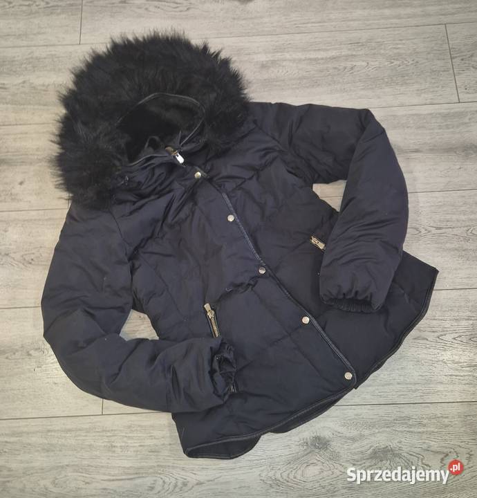Kurtka damska zimowa taliowana kaptur futerko czarny Kurtki i płaszcze Łódź