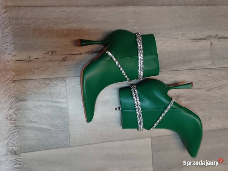 49 Zielone bogato zdobione botki Szpilki 25.5cm Kraków sprzedam