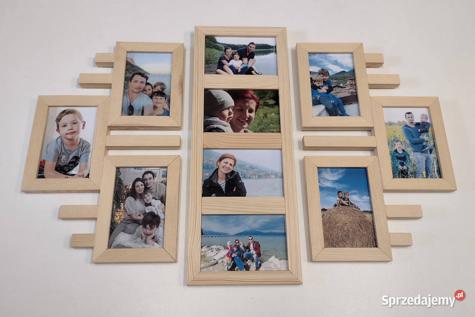 Drewniana Multirama Ramka Na 10 zdjęć 10x15 Dekoracje i ozdoby