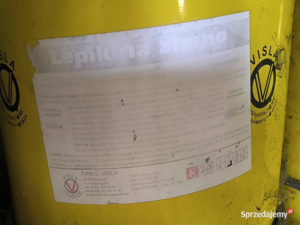 Smoła lepik na zimno papa dach w beczkach 50l Warszawa sprzedam