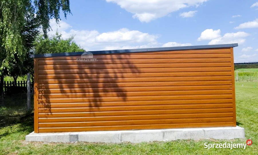 GARAŻ BLASZANY 6m x 5m SPAD W BOK WIATA DRZWI