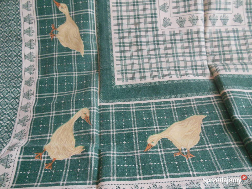 Obrus kuchenny zielony w gąski PRL
