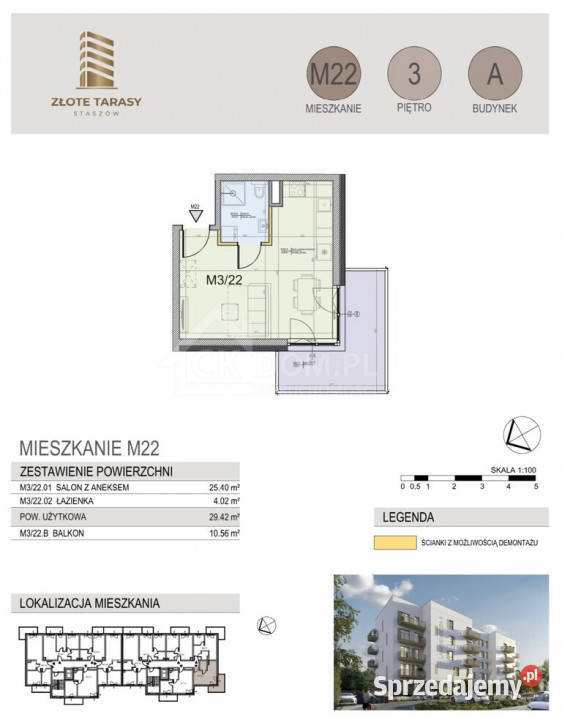 M22 2942 m 1 pokój balkon 3 piętro Staszów