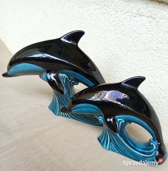 Figurki porcelana Vintage 2 ładne DELFINY firmy Warszawa