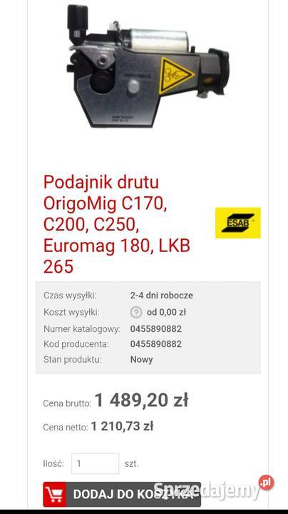 Podajnik drutu Esab OrigoMig C170 C200 C250