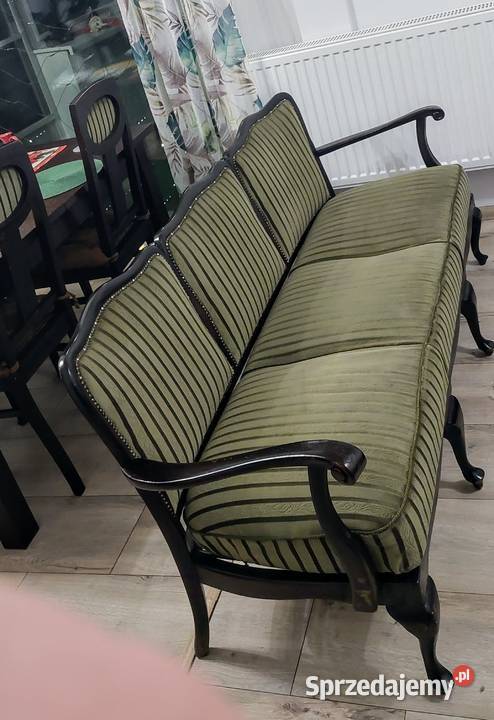 Szezląg 3 osobowy w stylu ludwikowskim 2 pufy kujawsko-pomorskie