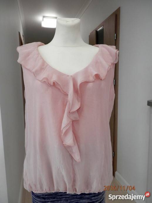 Bluzka Jedwabna z Falbaną Pudrowy Róż Włoska L podlaskie