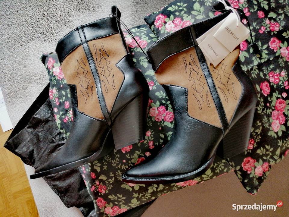 RESERVED Premium SkÓRZANE buty kowbojki NA Kozaki sprzedam