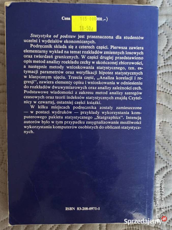 STATYSTYKA PODSTAW JJóźwiak JPodgórski Rok wydania 1995 Warszawa
