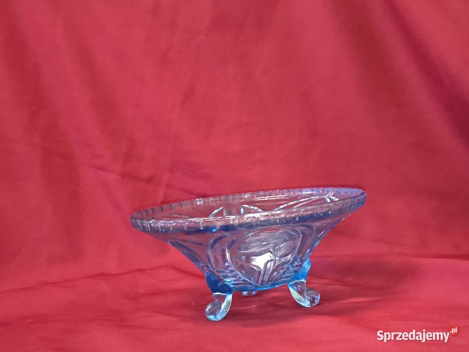 Secesyjna patera szklana na nóżkach szkło Chorzew