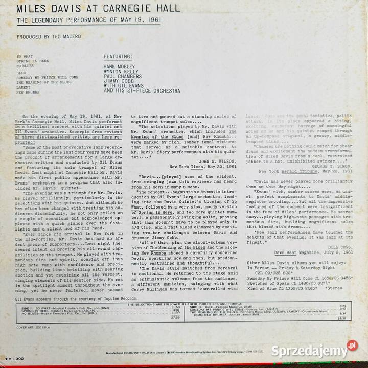 Miles Davis Miles Davis At Carnegie Hall EXEX pomorskie