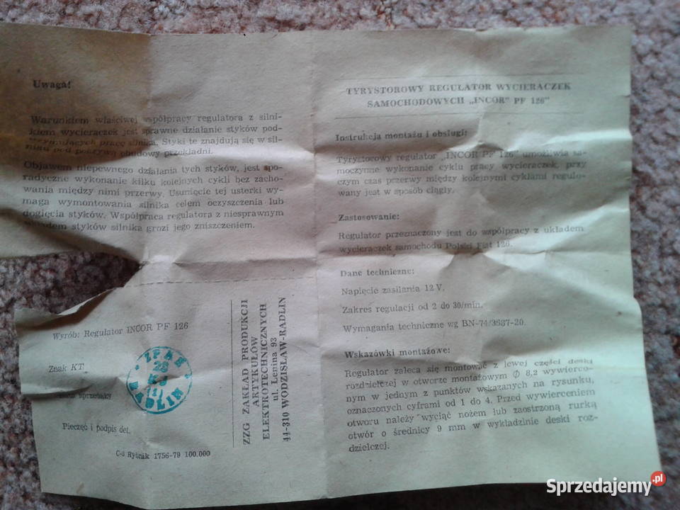 Regulator wycieraczek Fiat 126pnowy osobowe Gostynin sprzedam