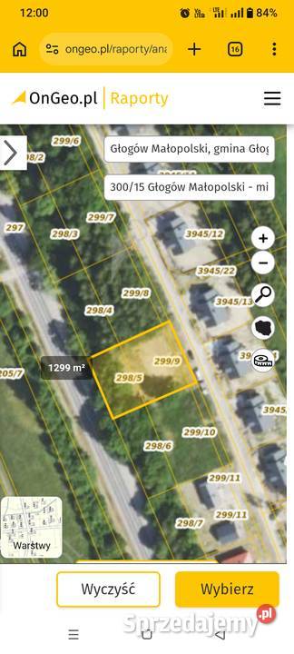 Sprzedam działkę budowlaną Głogów Małopolski sprzedam