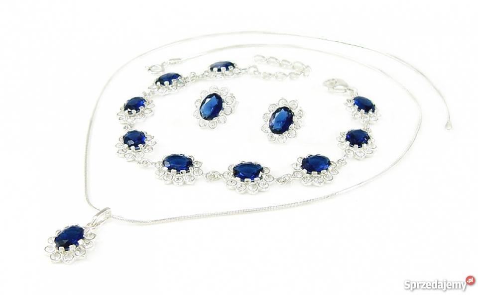 MEGA Srebrny Komplet z Szafirami na Prezent Białystok