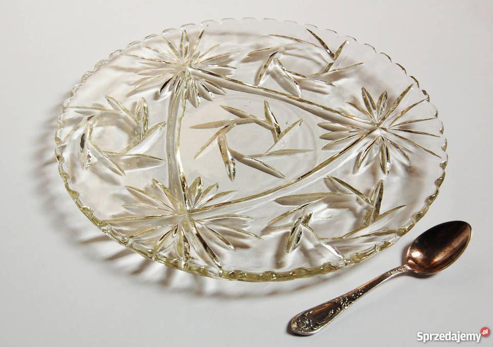 Patera na ciasto vintage szkło szlif 30 przezroczysty Lublin