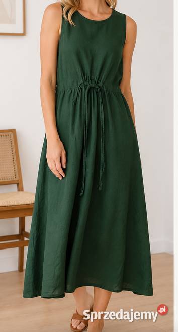 Lniana sukienka butelkowa zieleń LXXL zielony Gdańsk