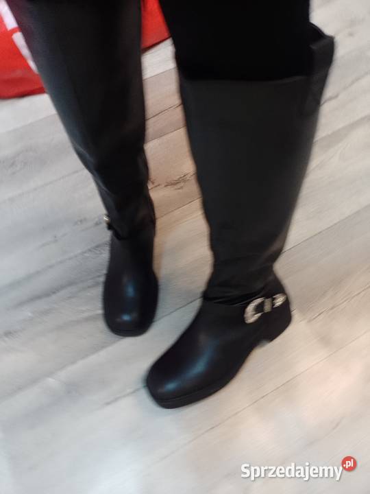 4243 Czarne Kozaki biznesowe ze zdobieniem NOWE małopolskie Kraków