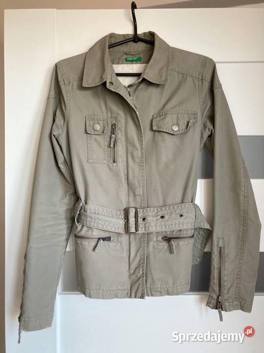 Jeansowa wiatrówka kurtka khaki Benetton unikat Bez wzoru Nisko sprzedam