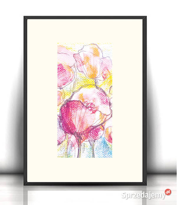 kwiaty plakat mała grafika na ścianę pastelowy