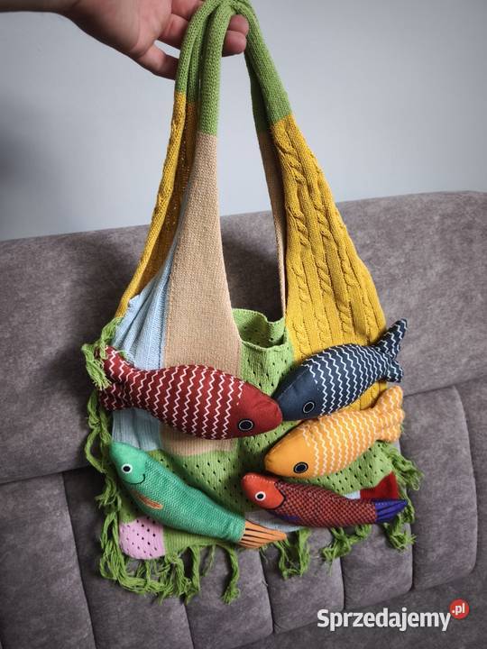 Duża boho torba z rybkami shopper na ramię plaża Ustroń
