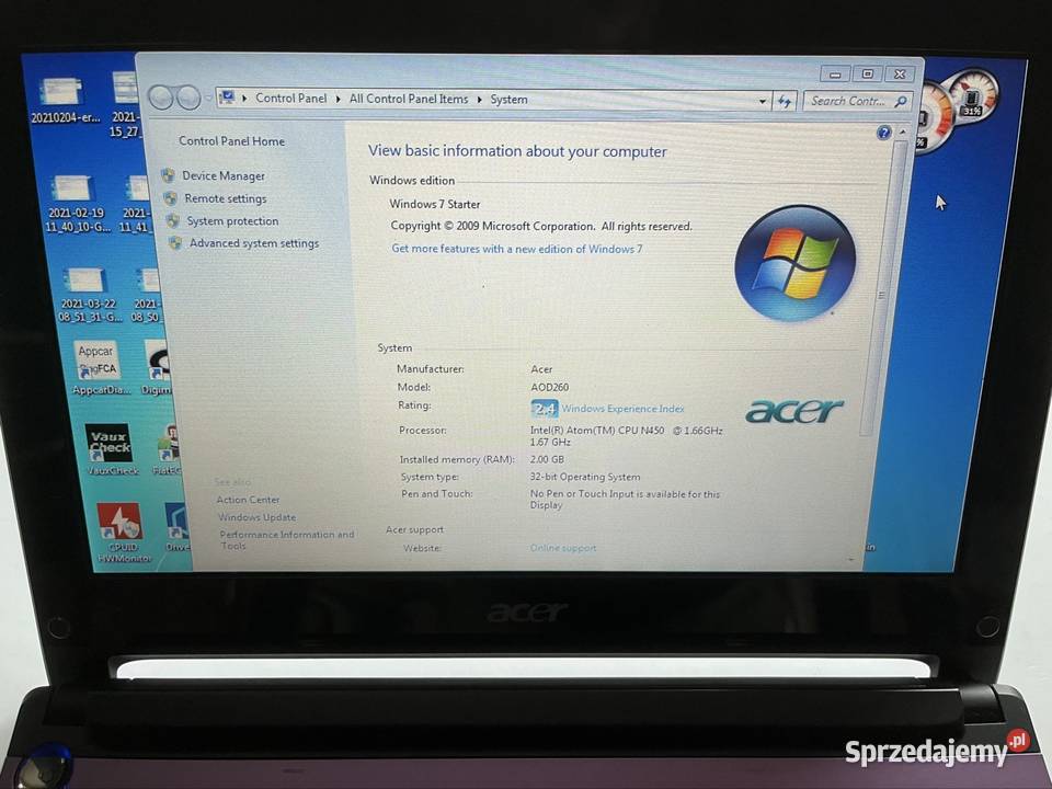 Notebook Acer Aspire One bateria zasilacz Banino
