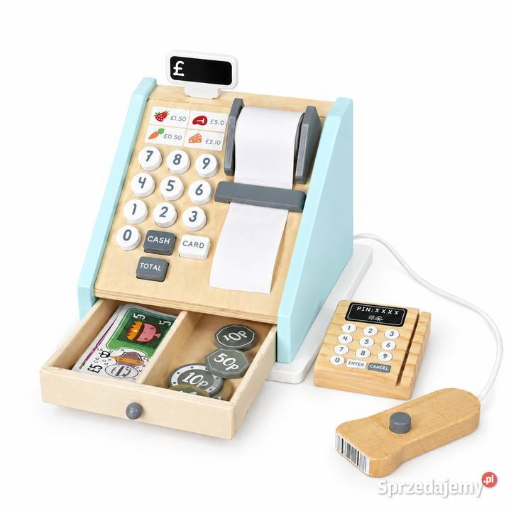 Drewniana kasa fiskalna dzieci ECOTOYS zabawa w Edukacyjne