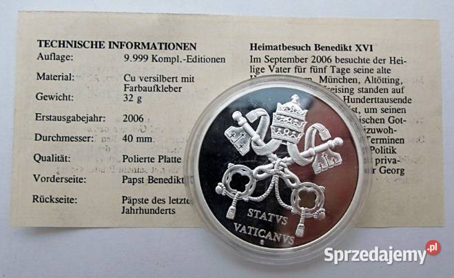 Posrebrzana Moneta Benedykt XVI Vaticanus