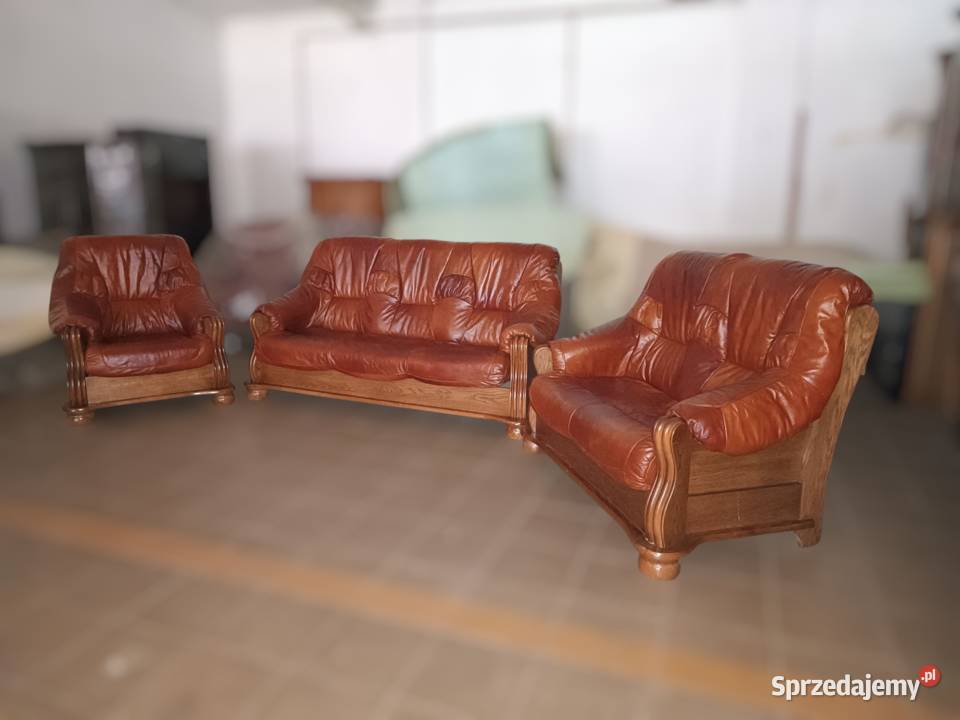 Nowy Komplet 321 Stylowy SKÓRA NATURALNA Dąb Olesno