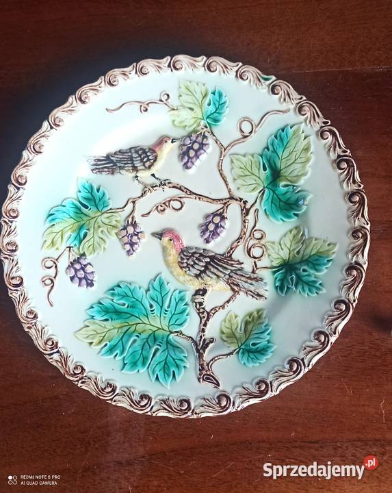 Secesyjny talerze ceramiczny ptaszki i winorośle Gdańsk