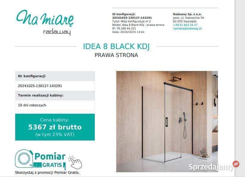 kabina 120 scianka drzwi 100 Idea 8 Czarna małopolskie Zakopane