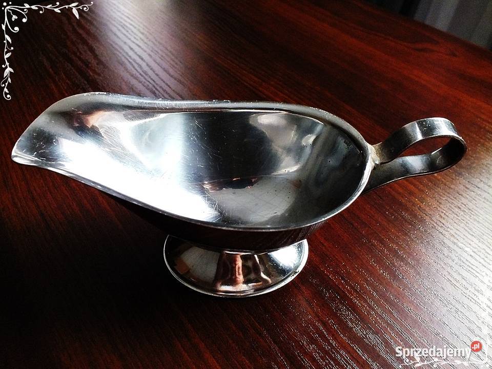 Stara metalowa sosjerka z PRL Chromowana stal