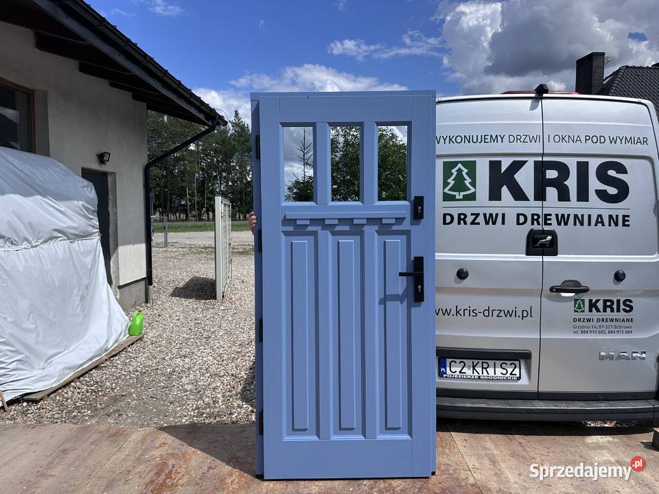 Drzwi drewniane RĘKI zewnętrzne zielone Tarnowskie Góry