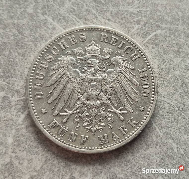 5 NIEMCY WIRTEMBERGIA srebro 5 Marek 1900 r F Wola Kruszyńska