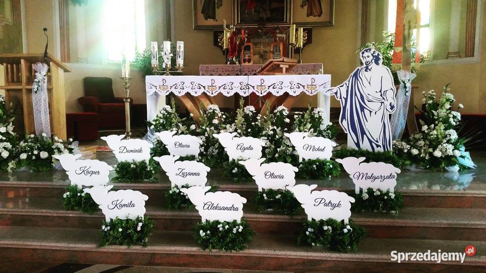 Baranek z imionami dzieci dekoracja na Pierwszą wielokolorowy Jasienica Rosielna